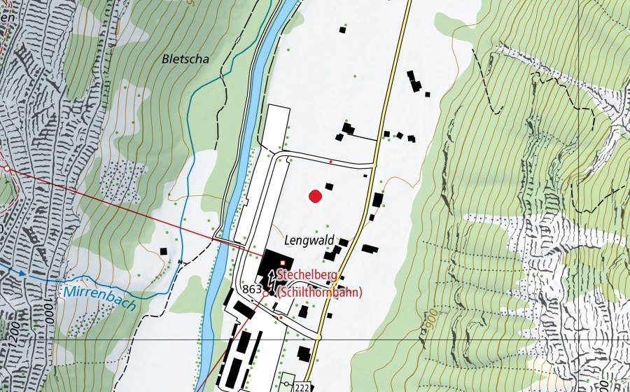 Map showing the location of Landeplatz Stechelberg (Sports field)