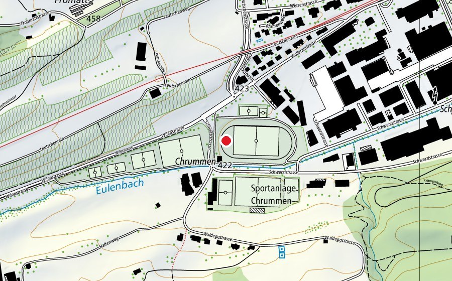 Map showing the location of Leichtathletikanlage (Sports field)
