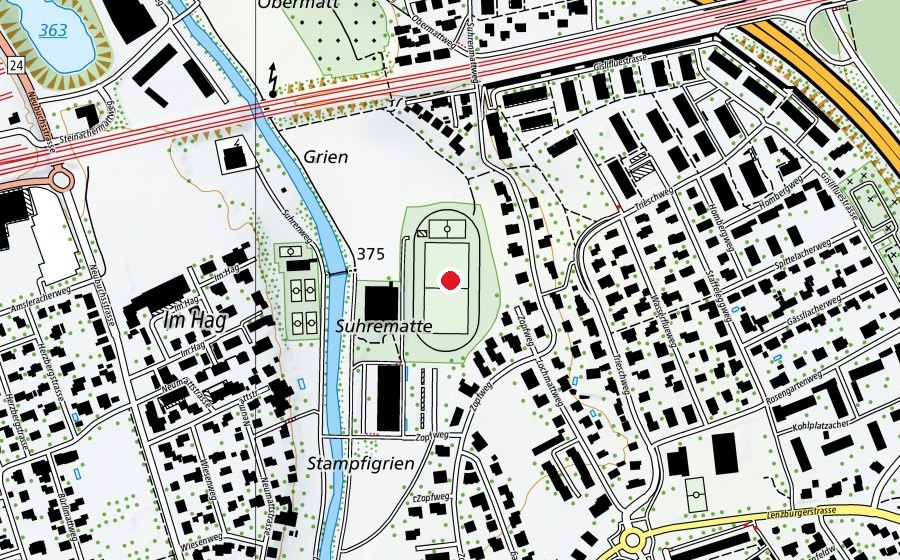 Carte indiquant l’emplacement de Leichtathletikanlage Suhrenmatte (Terrain de sport)
