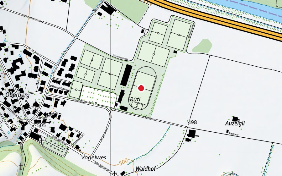 Karte mit dem Standort von Leichtathletikbahn (Sportplatz)