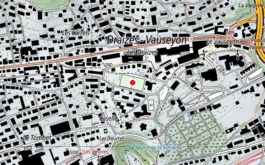 Map showing the location of Les Charmettes (Sports field)