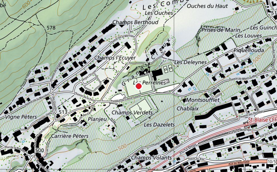 Map showing the location of Les Perreines (Sports field)