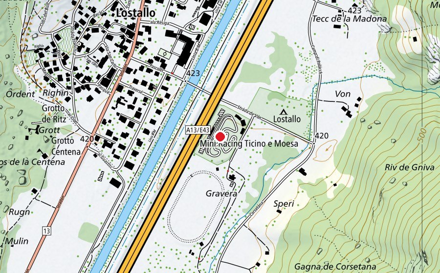 Carte indiquant l’emplacement de Mini Racing Ticino e Moesa (Terrain de sport)
