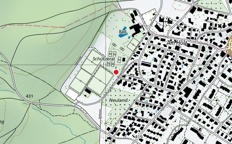 Map showing the location of Mini Tennis Court (Sports field)