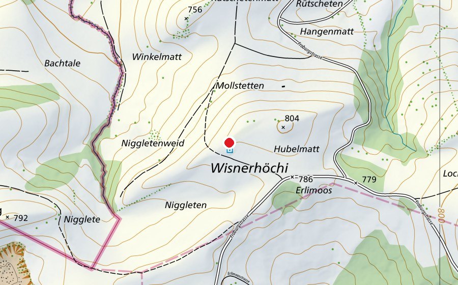 Map showing the location of Modellflugpatz (Sports field)
