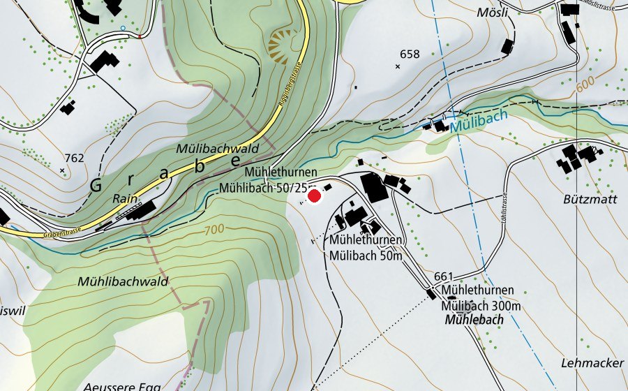 Mappa con la posizione di Mühlethurnen Mülibach 50/25 m (Campo sportivo)