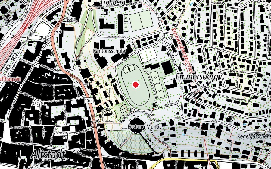 Karte mit dem Standort von Munotsportplatz (Sportplatz)