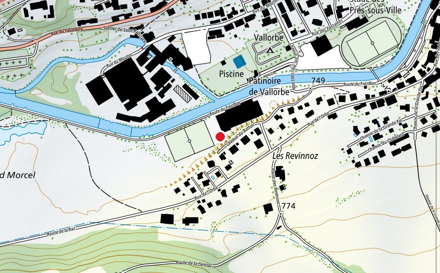 Karte mit dem Standort von Mur de grimpe (Sportplatz)