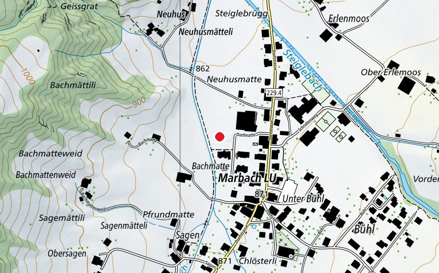 Map showing the location of Natur Bike Park Marbach (Sports field)