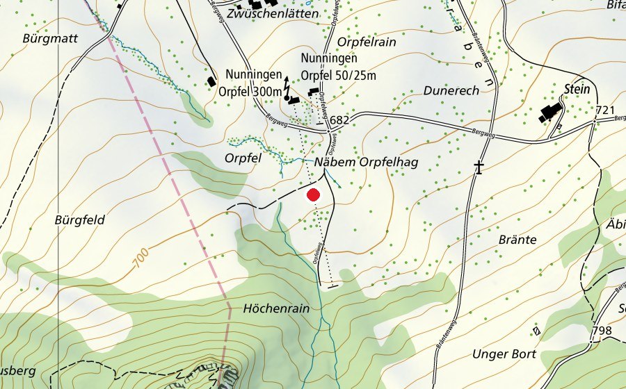 Map showing the location of Nunningen Orpfel 300m (Sports field)