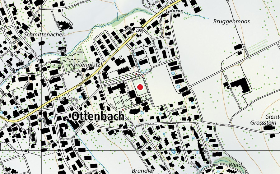 Map showing the location of Obere Spielwiese (Sports field)