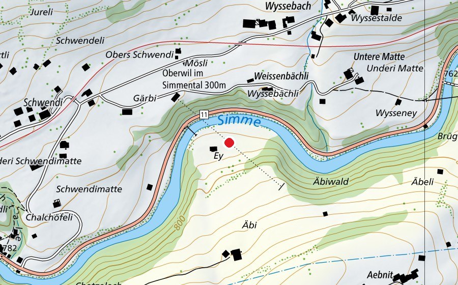 Carte indiquant l’emplacement de Oberwil i/S 300m (Terrain de sport)