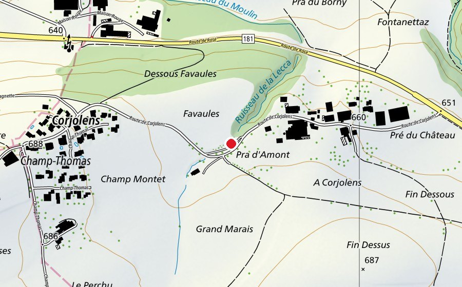 Map showing the location of Pétanque de Corjolens (Sports field)