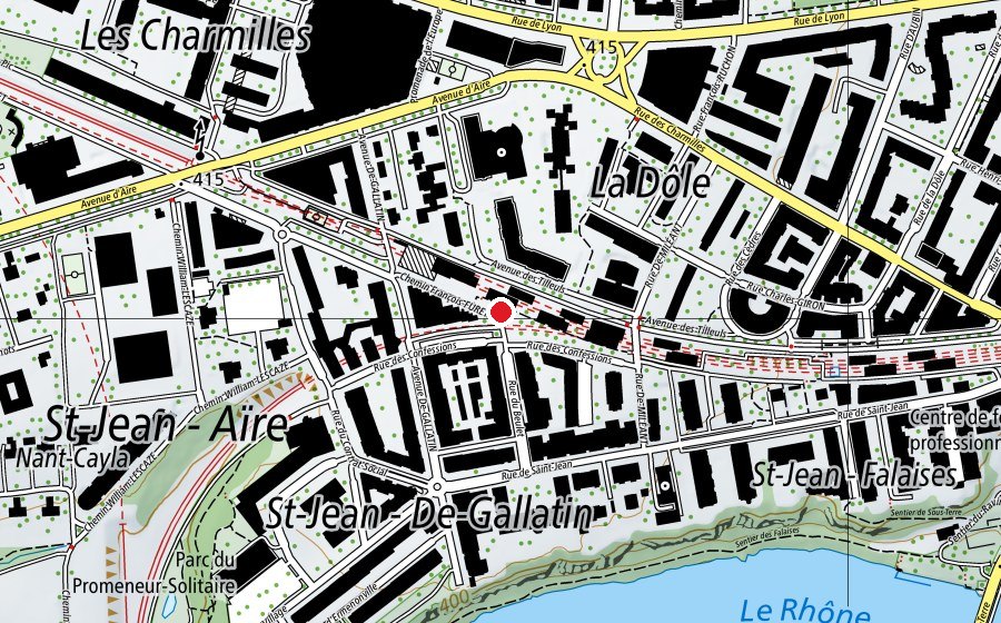 Map showing the location of Pétanque et Boules (Sports field)