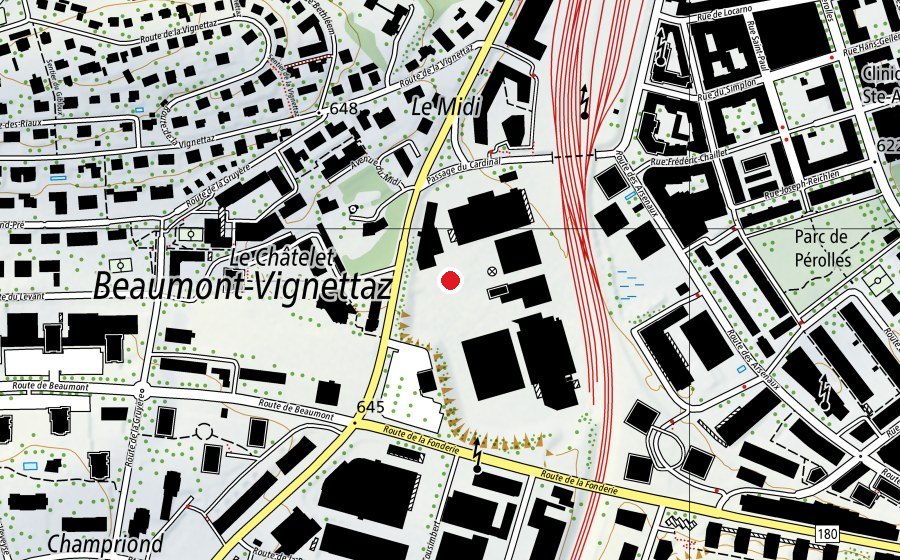 Map showing the location of Pétanque Trnstn Radio (Sports field)