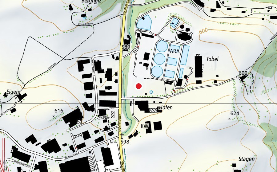 Karte mit dem Standort von Pferdesportzentrum Hofen (Sportplatz)