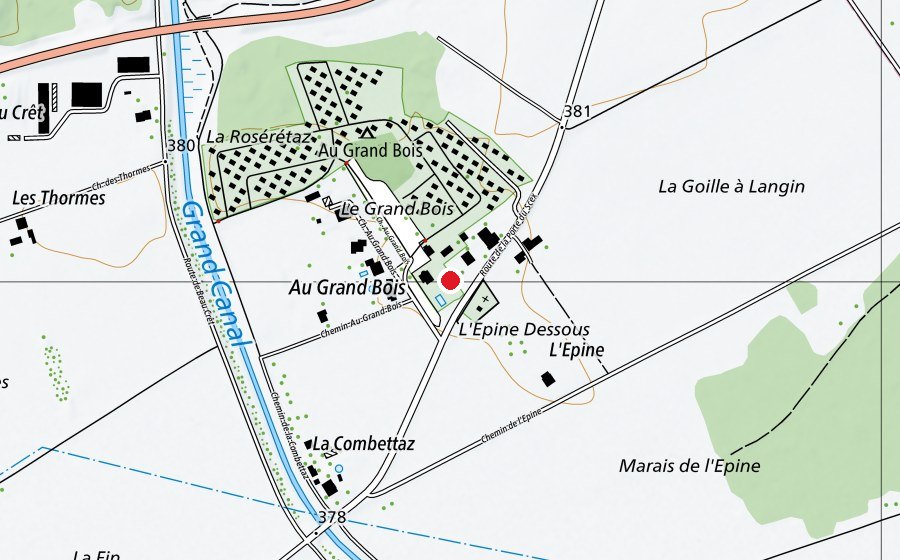 Map showing the location of piste de pétanque (Sports field)