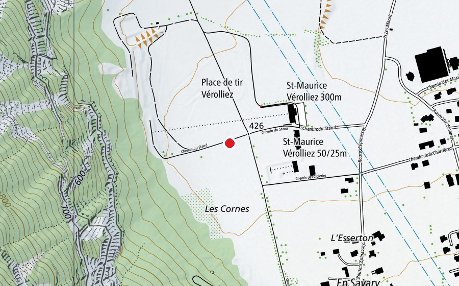 Carte indiquant l’emplacement de Place de Tir Vérolliez (Terrain de sport)