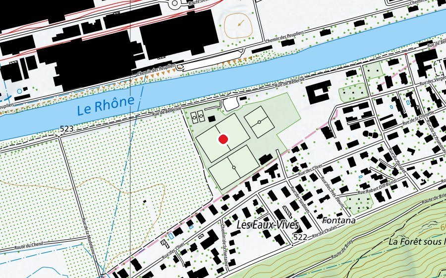 Carte indiquant l’emplacement de Place des Sports (Terrain de sport)