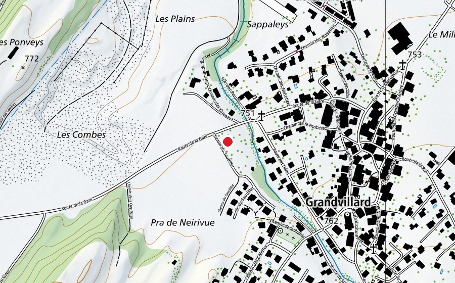Mappa con la posizione di Place multisports du Saudillet (Campo sportivo)