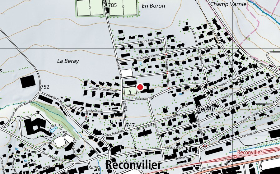 Mappa con la posizione di Place Rouge (Campo sportivo)