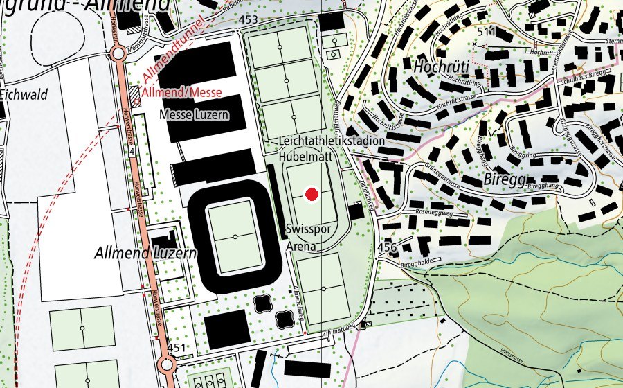 Map showing the location of Platz 5 (Sports field)