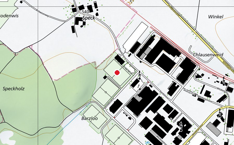 Map showing the location of Platz A (Sports field)