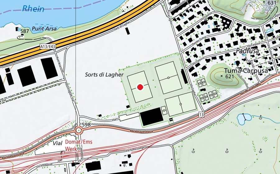 Map showing the location of Platz B (Sports field)