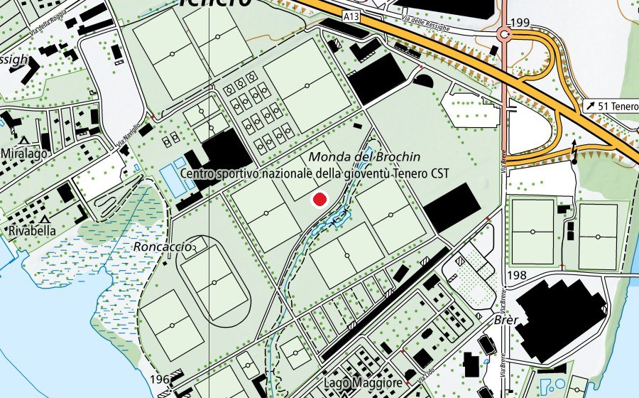 Map showing the location of Prato Sassariente 2 (Sports field)