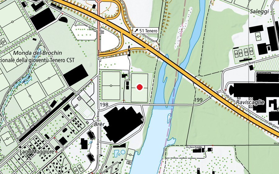 Map showing the location of Prato Verzasca 2 (Sports field)
