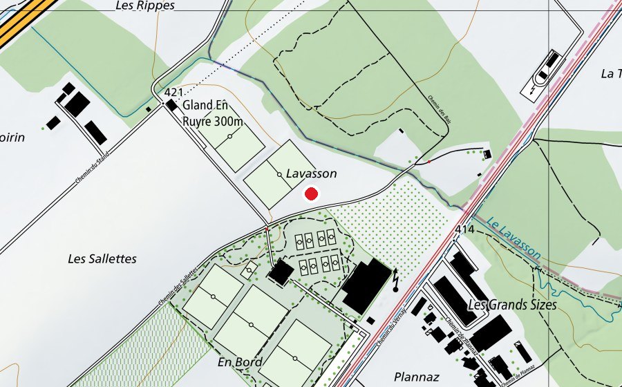 Carte indiquant l’emplacement de Pump Track Gland (Terrain de sport)
