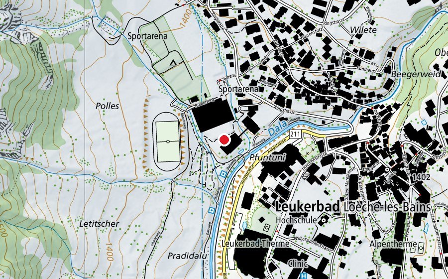 Carte indiquant l’emplacement de PumpPark Leukerbad (Terrain de sport)