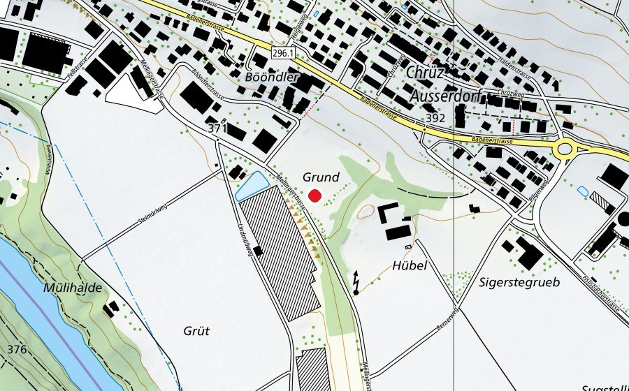 Carte indiquant l’emplacement de Pumptrack Birmenstorf (Terrain de sport)
