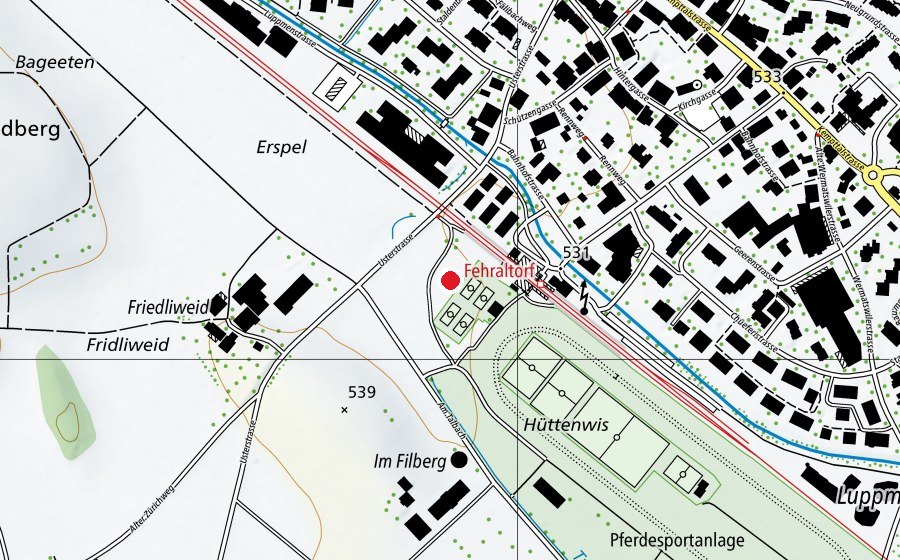 Map showing the location of Pumptrack Fehraltorf (Sports field)