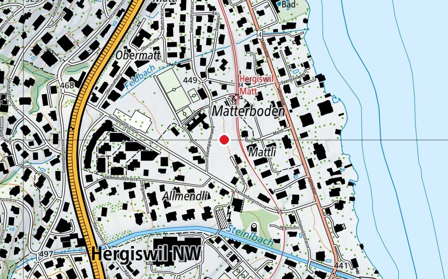 Map showing the location of Pumptrack Hergiswil (Sports field)
