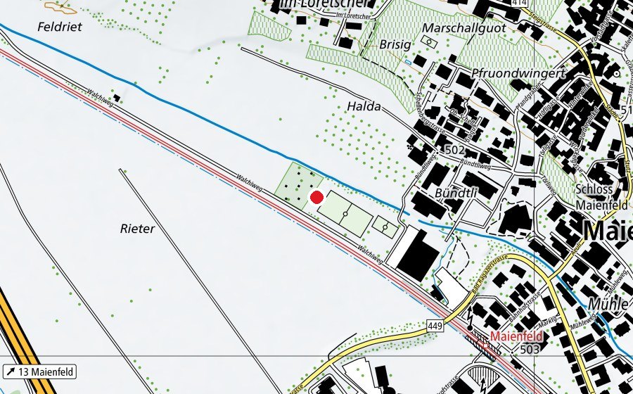 Carte indiquant l’emplacement de Pumptrack Maienfeld (Terrain de sport)