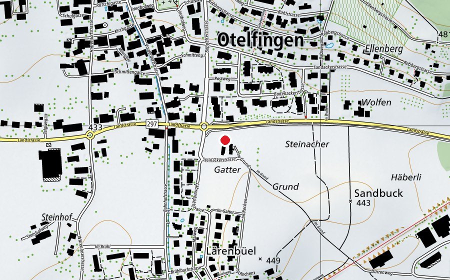 Map showing the location of Pumptrack Otelfingen (Sports field)