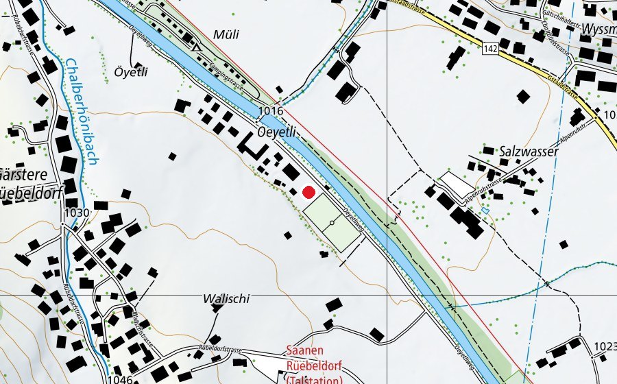 Carte indiquant l’emplacement de Pumptrack Saanen Gstaad (Terrain de sport)
