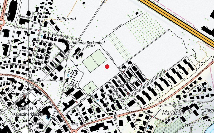 Map showing the location of Pumptrack Sursee (Sports field)