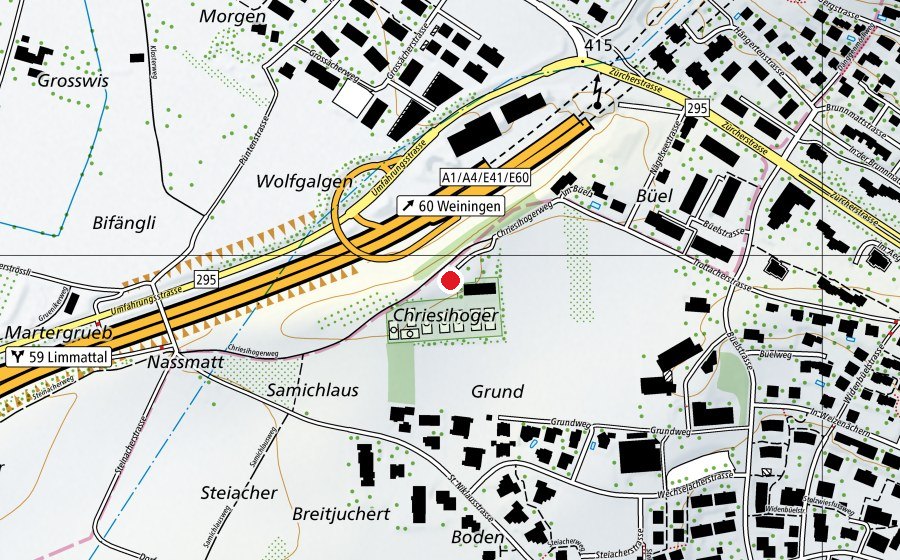 Map showing the location of Pumptrack Unterengstringen (Sports field)