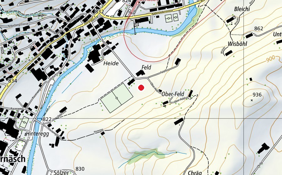 Carte indiquant l’emplacement de Pumptrack Urnäsch (Terrain de sport)