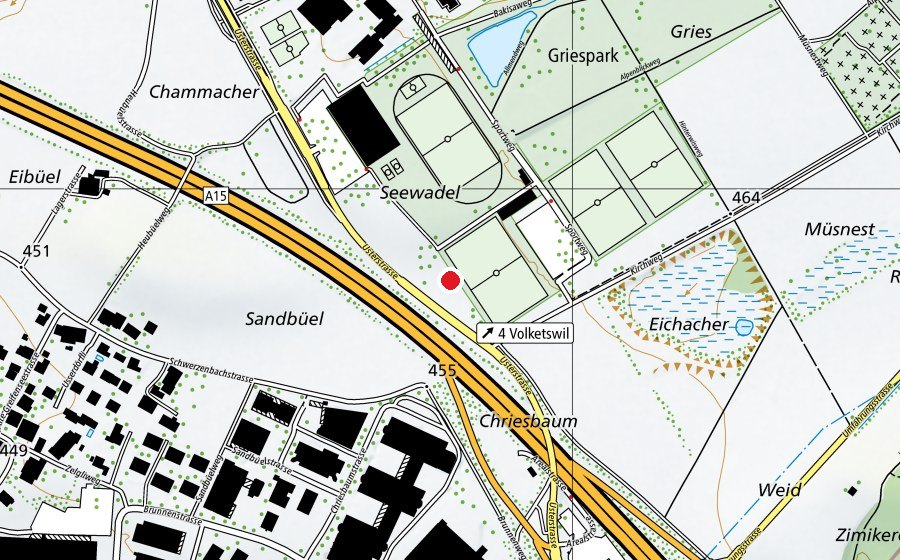 Karte mit dem Standort von Pumptrack Volketswil (Sportplatz)