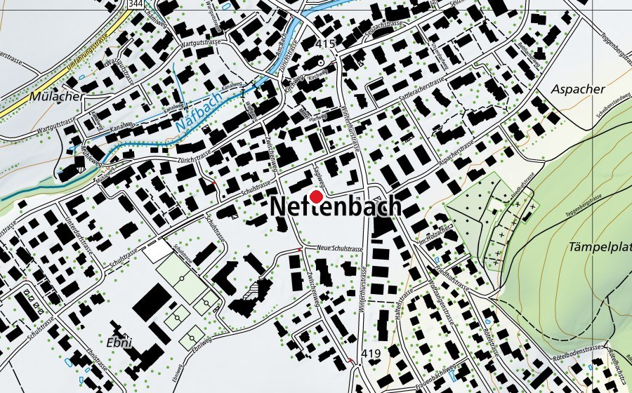 Map showing the location of Pumptrack Zentrumswiese, Neftenbach (Sports field)
