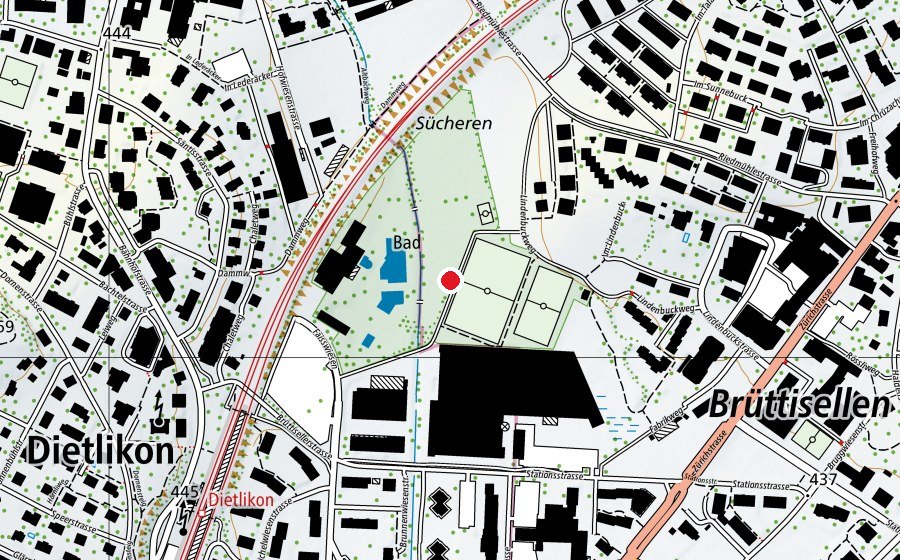 Map showing the location of Pumptrack Zischtigwisen (Sports field)