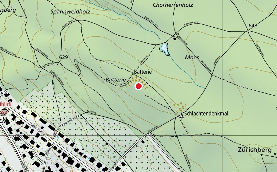 Map showing the location of Pumptrack Zürichberg (Sports field)