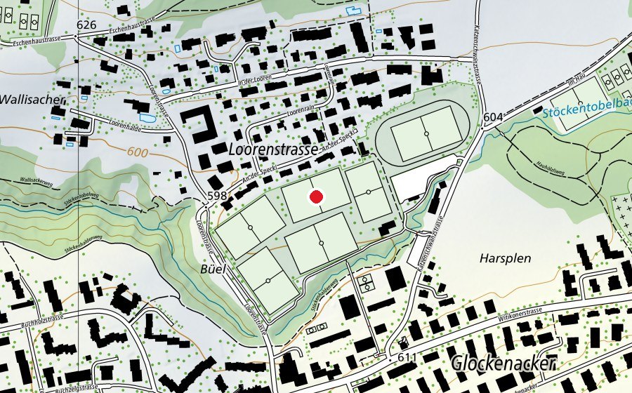 Karte mit dem Standort von Rasenplatz 2 (Sportplatz)