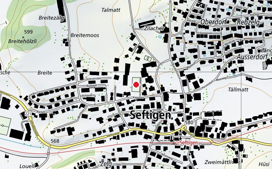 Map showing the location of Rasenplatz Schulhaus (Sports field)