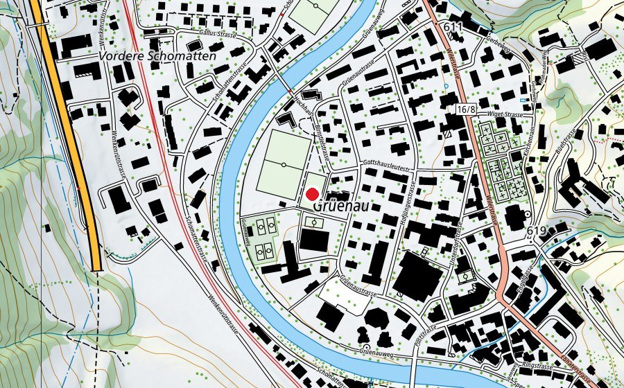 Karte mit dem Standort von Rasenplatz (Sportplatz)