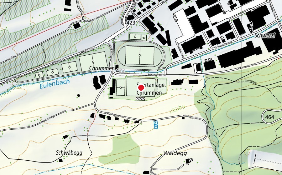 Karte mit dem Standort von Rasenspielfeld 1 (Sportplatz)