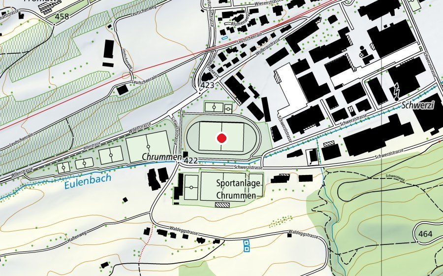 Karte mit dem Standort von Rasenspielfeld 2 (Sportplatz)